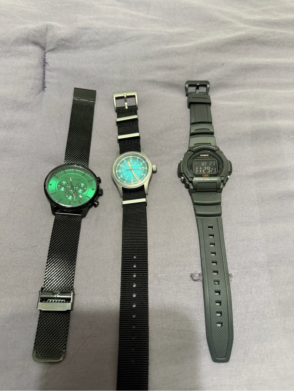 Lot of 3 men’s watches. Militado Titanium bezel, Casio and Robert Merino